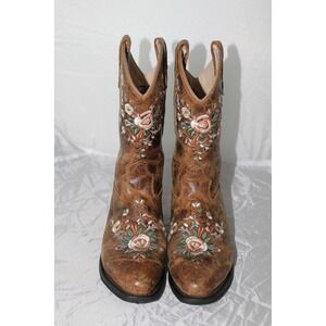 Shyanne Kids Brown Leather Floral Embroidered Western Cowboy Boots Size 2.0D
